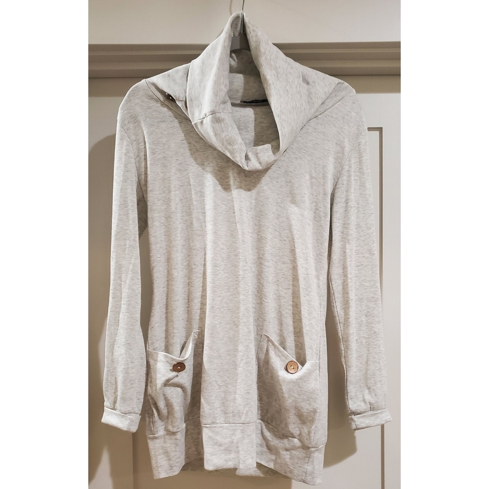 Women's Long Sleeve Cowl Neck Tunic Sweater with Button Accents Levaca